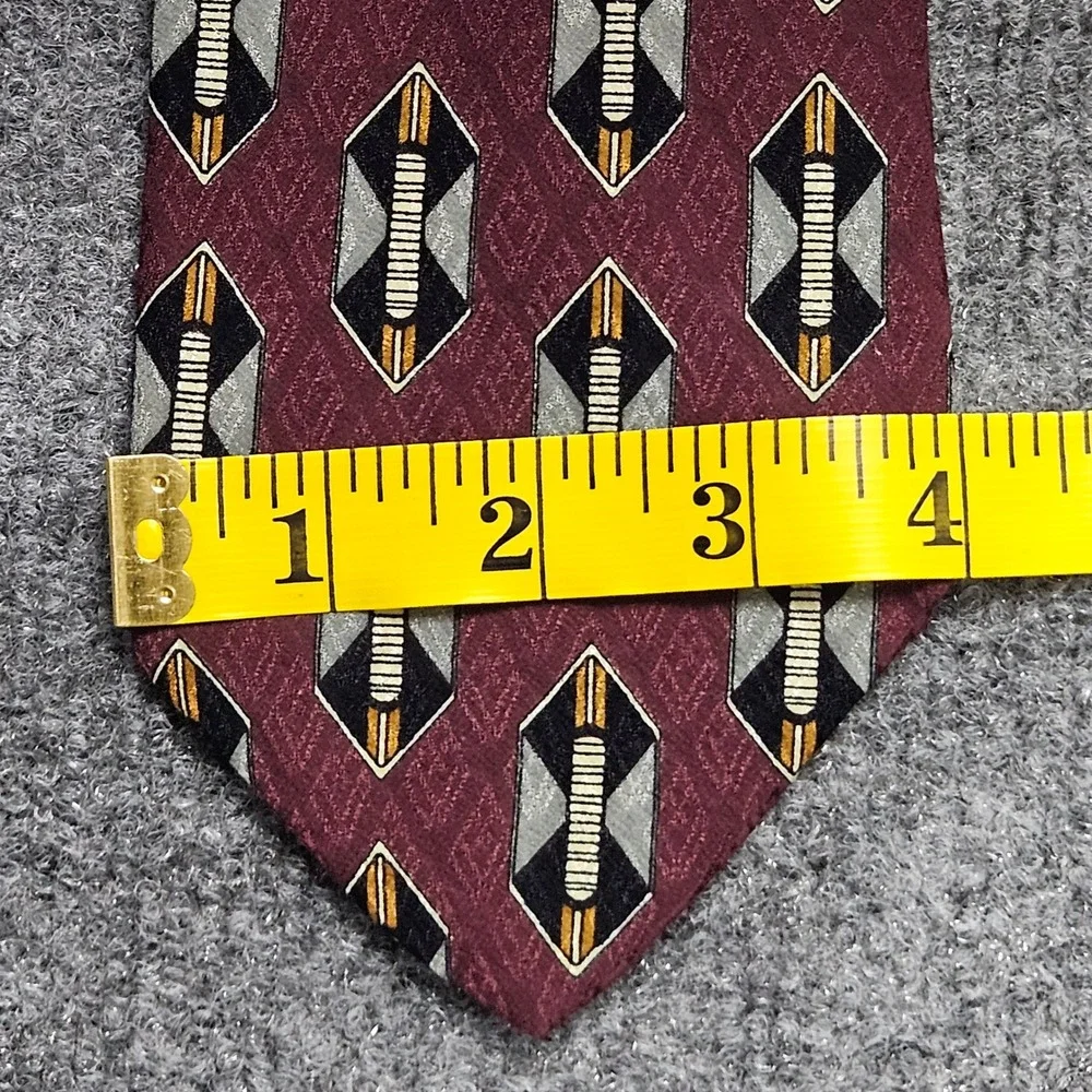 Robert Talbott Silk Tie Burgundy Red Geometric LONG Jacquard‎ Handmade USA